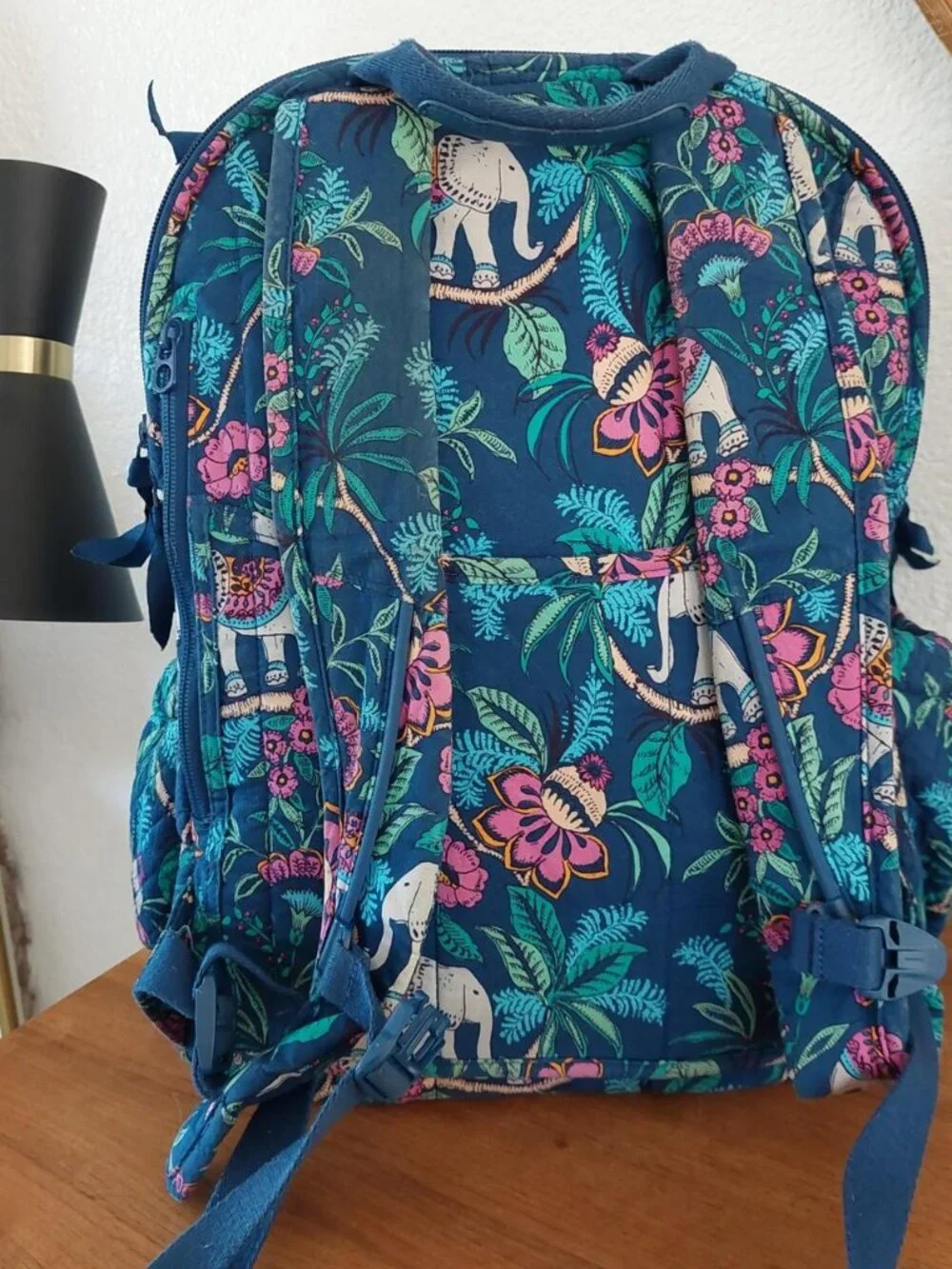 RARE Vera Bradley Small Backpack in the Kerala Elephants pattern blue quilted ex